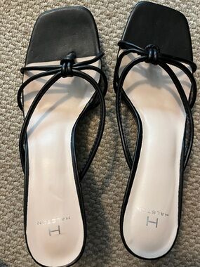 Halston Heritage Black Knotted Strappy Square-Toe Slide Sandals